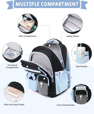 AMYTHE mochila escolar 28L Oxford Negra Azul