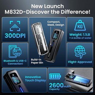 PHOMEMO M832D Impresora térmica A4 BT 3 Rollos