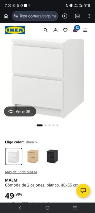 Mesita de noche MALM IKEA 2 cajones