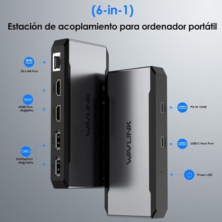 WAVLINK WL-UMD323 DOCK USB‑C 4 MONITORES DP HDMI