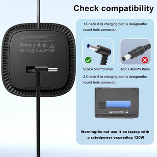 JEESTAM Caricabatterie 120W 19.5V 6.15A 4.5x3mm Dock HP