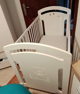 Cuna bebé madera blanca con ositos