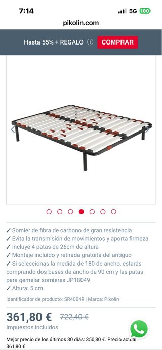 Somier Pikolin Fibermaster 150 fibra de carbono