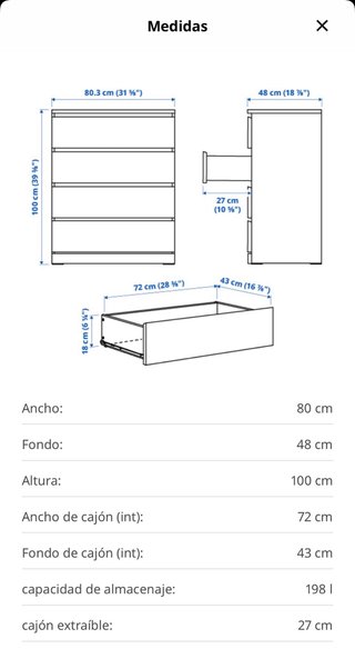 Cómoda blanca Ikea Malm