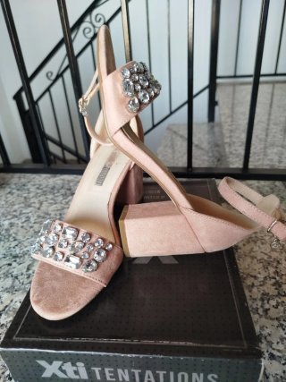 Sandalias Xti Tacón Adorno Pedrería Rosa
