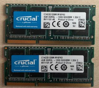 2x 4GB DDR3L 1333MHz Crucial SODIMM RAM