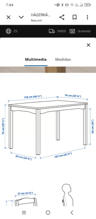 Mesa de cocina y 4 sillas de madera