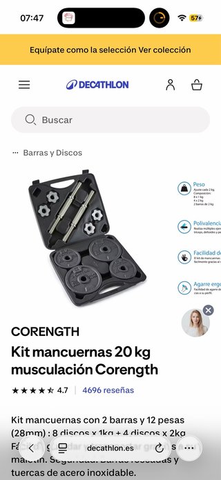 Kit Mancuernas 20kg Corength Decathlon