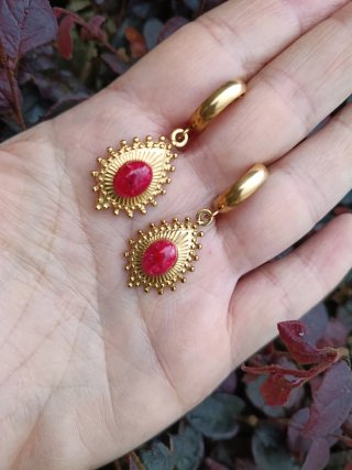 Conjunto Pendientes y Anillo  Paniculata Roja