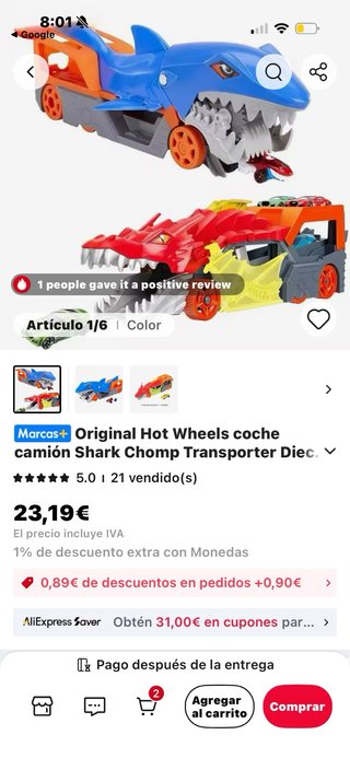 Hot Wheels Monster Trucks Camión Tiburón y Dino