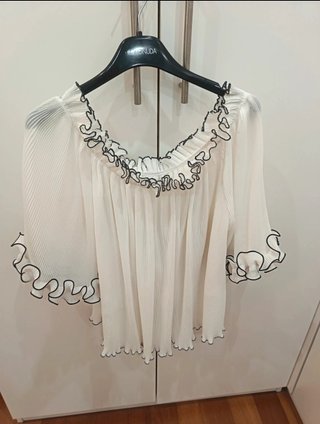Camicia Off Shoulder Plissettata Bianca Tg. 42