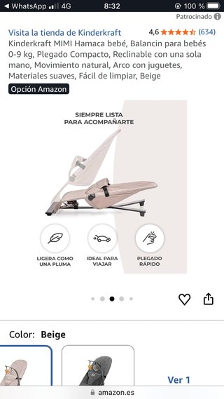 Kinderkraft MIMI Hamaca bebé Beige