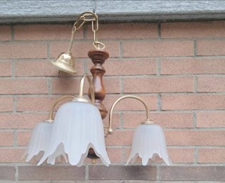 Lampadario vintage 3 luci legno e ottone