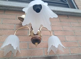 Lampadario vintage 3 luci legno e ottone