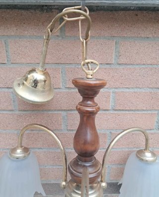 Lampadario vintage 3 luci legno e ottone