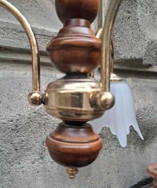 Lampadario vintage 3 luci legno e ottone