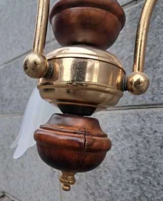 Lampadario vintage 3 luci legno e ottone