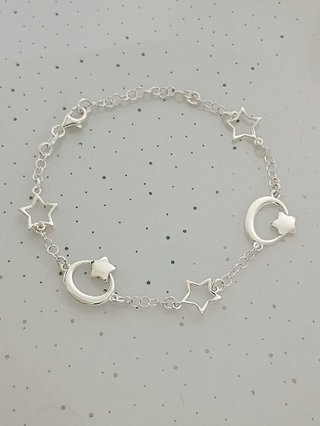Pulsera Plata de Ley 925 Estrellas y Lunas