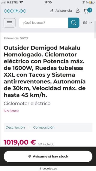 Scooter Eléctrico Outsider Demigod Makalu
