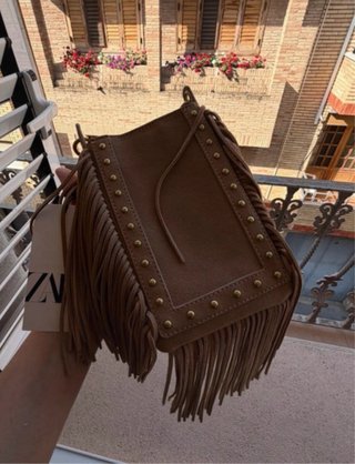 Bolso flecos Zara piel marrón