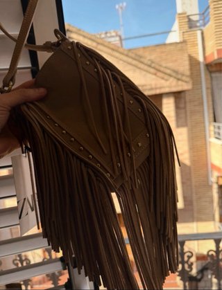 Bolso flecos Zara piel marrón
