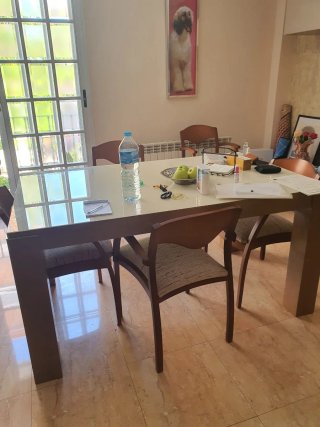Mesa comedor cristal y madera