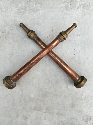Coppia Lance Antincendio Vintage Rame Ottone