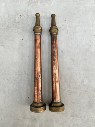 Coppia Lance Antincendio Vintage Rame Ottone