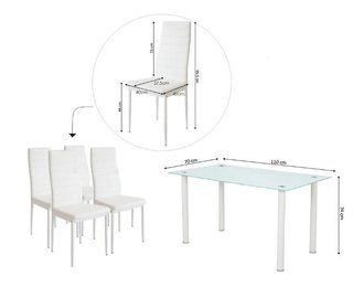 Mesa de Comedor de Cristal + 4 Sillas de Piel Sintética (110*70)