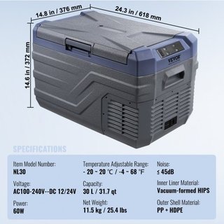 Refrigerador de Coche, Refrigerador de Coche de 12 Voltios, Congelador Portátil de Zona Única de 30 L con Luz Incorporada, -4℉-68℉, Compresor Enfriador de 12/24V CC y 100-240V CA para Exterior, Ca...