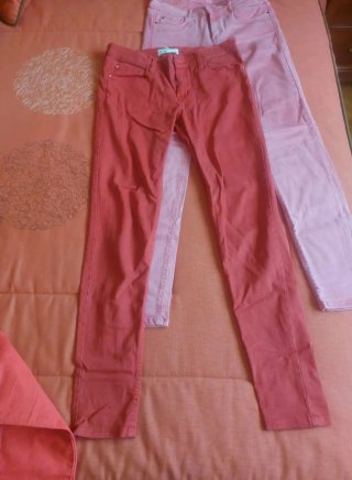 3 Pantalones Pitillo Colores Rojo y Rosa