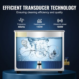 Limpiador Ultrasónico Profesional, Limpiador de Joyería Ultrasónico de 6 L con Temporizador Digital y Calentador, Limpiador Sónico Industrial de Acero Inoxidable de 40kHz para Gafas, Relojes, Anil...