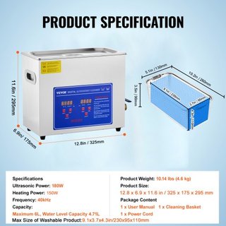 Limpiador Ultrasónico Profesional, Limpiador de Joyería Ultrasónico de 6 L con Temporizador Digital y Calentador, Limpiador Sónico Industrial de Acero Inoxidable de 40kHz para Gafas, Relojes, Anil...