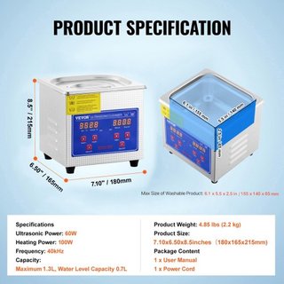 Limpiador Ultrasónico Profesional, Limpiador de Joyería Ultrasónico de 0.3 L con Temporizador Digital y Calentador, Limpiador Sónico Industrial de Acero Inoxidable de 40kHz para Gafas, Relojes, An...