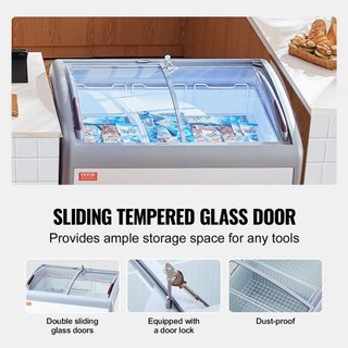 Vitrina de Helados Comercial, Congelador de Cofre de 264 L, Congelador Profundo de Cristal Móvil, Gabinete de Dipping de Gelato para Restaurante con 3 Cestas de Alambre, 2 Puertas de Cristal Desli...
