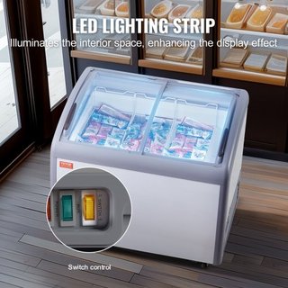 Vitrina de Helados Comercial, Congelador de Cofre de 264 L, Congelador Profundo de Cristal Móvil, Gabinete de Dipping de Gelato para Restaurante con 3 Cestas de Alambre, 2 Puertas de Cristal Desli...