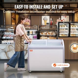 Vitrina de Helados Comercial, Congelador de Cofre de 264 L, Congelador Profundo de Cristal Móvil, Gabinete de Dipping de Gelato para Restaurante con 3 Cestas de Alambre, 2 Puertas de Cristal Desli...