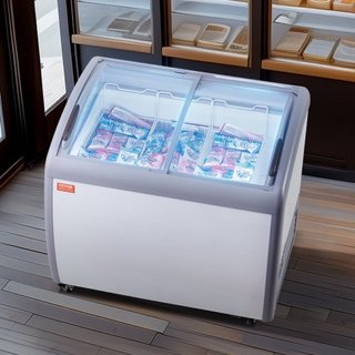 Vitrina de Helados Comercial, Congelador de Cofre de 264 L, Congelador Profundo de Cristal Móvil, Gabinete de Dipping de Gelato para Restaurante con 3 Cestas de Alambre, 2 Puertas de Cristal Desli...