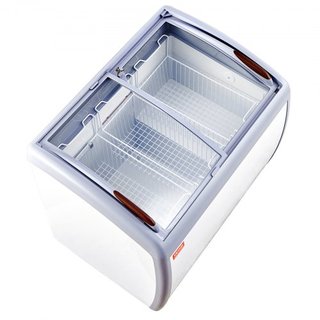 Vitrina de Helados Comercial, Congelador de Cofre de 264 L, Congelador Profundo de Cristal Móvil, Gabinete de Dipping de Gelato para Restaurante con 3 Cestas de Alambre, 2 Puertas de Cristal Desli...