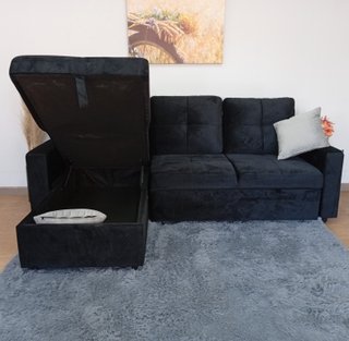 Sofá Cama PAU negro. Chaiselong. Cómodo. ¡OFERTA!
