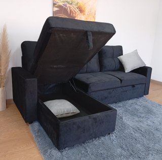 Sofá Cama PAU negro. Chaiselong. Cómodo. ¡OFERTA!