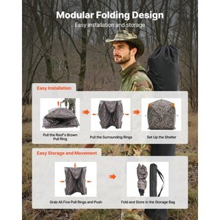 Escondite de Caza, Escondite de 270°, Escondite para Ciervos Pop Up para 2-3 Personas con Bolsa de Transporte, Tienda de Caza Portátil y Resistente, 3 Ventanas Horizontales para Caza de Pavos y Ci...