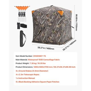 Escondite de Caza, Escondite Terrestre Transparente de 270°, Escondite para Ciervos Plegable para 2-3 Personas con Bolsa de Transporte, Tienda de Caza Portátil y Resistente, Malla Transparente Uni...