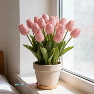 20 Flores Artificiales Tulipan Rosa