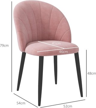 Set di 2 Sedie da Pranzo, Sedie Moderne con Schienale a Concha e Gambe in Metallo, Sedia in Velluto Imbottito per Cucina, Camera da Letto, Ufficio e Soggiorno, Rosa