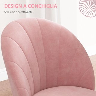 Set di 2 Sedie da Pranzo, Sedie Moderne con Schienale a Concha e Gambe in Metallo, Sedia in Velluto Imbottito per Cucina, Camera da Letto, Ufficio e Soggiorno, Rosa
