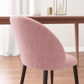 Set di 2 Sedie da Pranzo, Sedie Moderne con Schienale a Concha e Gambe in Metallo, Sedia in Velluto Imbottito per Cucina, Camera da Letto, Ufficio e Soggiorno, Rosa