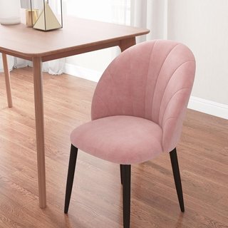 Set di 2 Sedie da Pranzo, Sedie Moderne con Schienale a Concha e Gambe in Metallo, Sedia in Velluto Imbottito per Cucina, Camera da Letto, Ufficio e Soggiorno, Rosa