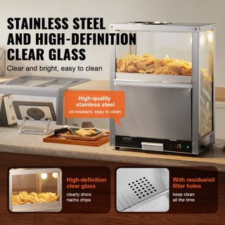 Calentador de Nachos Comercial, Máquina Calentadora de 80L con Base Calentadora y Luz de Calentamiento, Máquina de Nachos con Tablero de Deflexión, Acero Inoxidable, para Nachos, Palomitas, Papas ...
