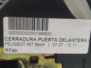 PEUGEOT 407 Sport CERRADURA PUERTA DELANTERA IZQUIERDA